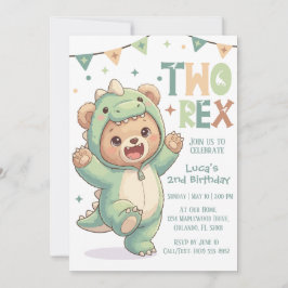 Convites 2nd Dino Birthday Party | Cute Teddy Bear Dinosaur