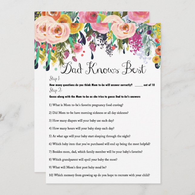 Convites 2x Jogos de Chá de fraldas de Jardim Flor 5x7 (Frente/Verso)