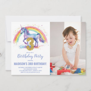 Convites 3ª foto do Rainbow Unicorn Birthday Invtions