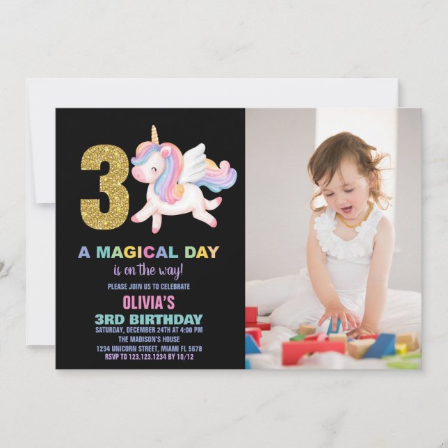 Convites 3ª foto do Rainbow Unicorn Birthday Invtions (Frente)