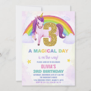 Convites 3ª Nuvem do Rainbow Unicorn Birthday Invances Clou