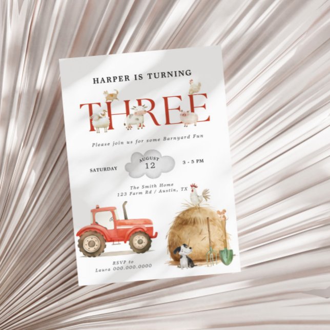 Convites 3º aniversário da diversão do Barnyard da fazenda (Criador carregado)