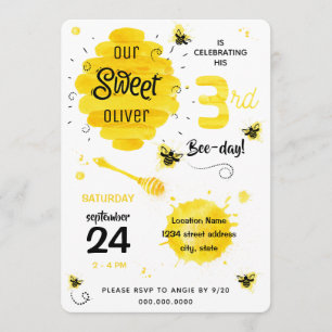Convites 3º BEEday Honey Bee Yellow Terceira Festa de aniv