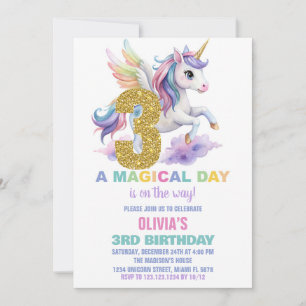Convites 3º Rainbow Unicorn Aniversário Voa