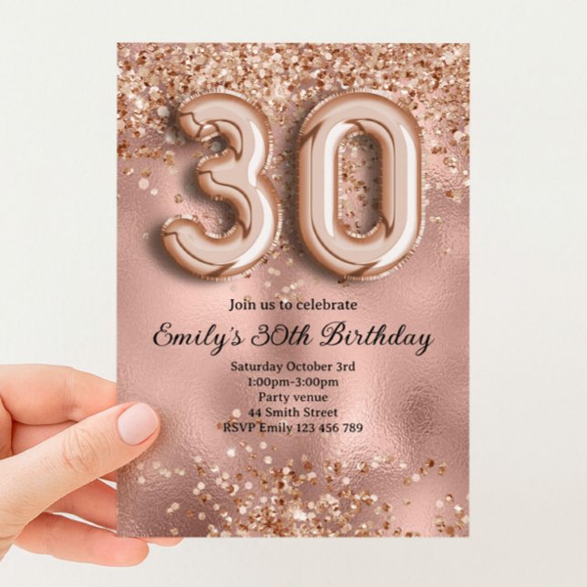 Convites 30º Aniversário Brilho Dourado Rosa (Criador carregado)