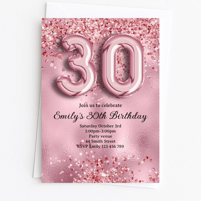 Convites 30º Aniversário Brilho Rosa (Criador carregado)