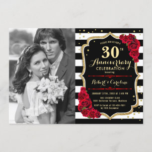 Convites 30º Aniversário com Foto - Dourado Preto Vermelho