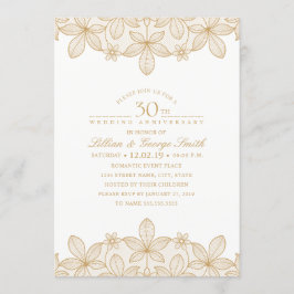 Convites 30º Aniversário de Casamento Elegante Renda Dourad
