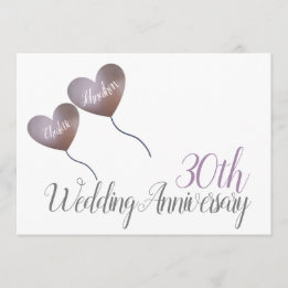 Convites 30º aniversário de casamento Pérola balão coração