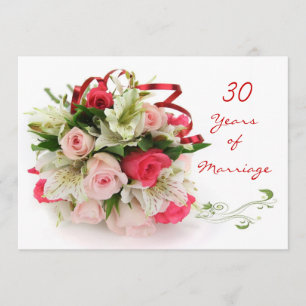 Convites 30º Aniversário de Casamento. Rosas e lírios