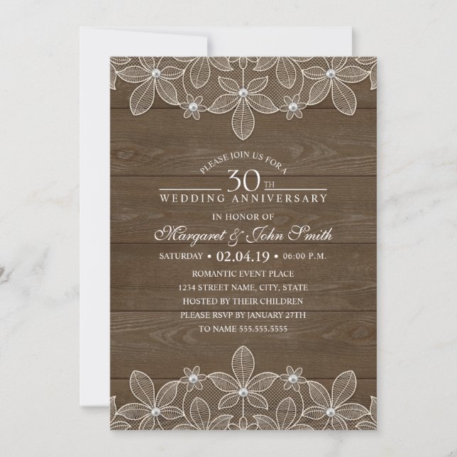 Convites 30º Aniversário de Casamento Rustic Madeira Countr (Frente)