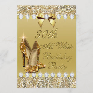 Convites 30 All White Birthday Dourado Heels Sequin Diamant