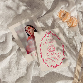 Convites 30 Arco Foto rosa coqueta desenhada à mão rosa Ani