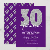 30 Brilhantes Roxos Prateados e Feliz Aniversário