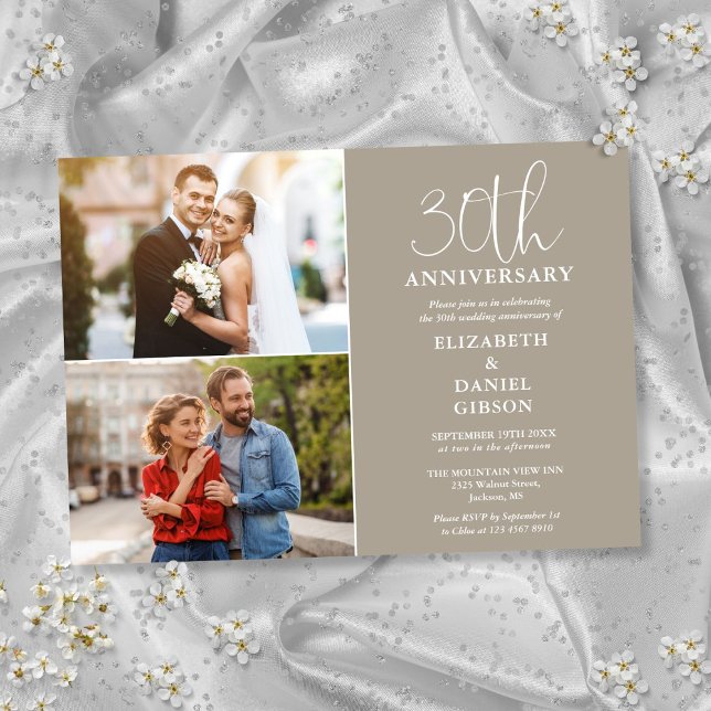 Convites 30 Casamento Aniversário Então E Agora 2 Foto (30th Wedding Anniversary Then And Now 2 Photo Invitation)