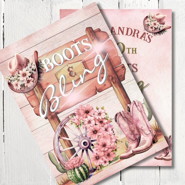 Convites 30 Cowgirl Boots Bling Western Pink Brown (Criador carregado)