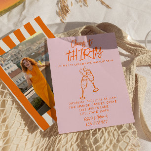 Convites 30 de cor laranja rosa Foto Whimsical Aniversário