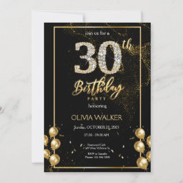 Convites 30 Diamond Black e Dourado Birday