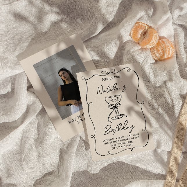 Convites 30 Doddle Black White Arco Martini Foto Aniversári (Criador carregado)