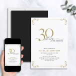 Convites 30 e fabuloso aniversário Dourado e branco preto<br><div class="desc">É a sua aniversário de 30 anos especial, e é hora de comemorar! Você quer jogar o melhor baluarte na cidade? Certifique-se de que comece com o maior estilo com este 30 e Fabuloso Convite de Aniversário para Caligrafia Branca e Dourada. Certamente dará o tom para uma celebração glamourosa. Este...</div>