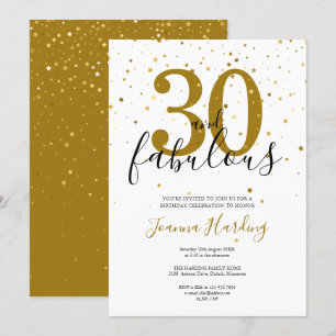 Convites 30 e Fabuloso Aniversário Elegante Dourado e Preto