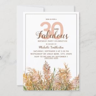 Convites 30 Fabuloso Capim-dos-Pampas em Aniversário Branco