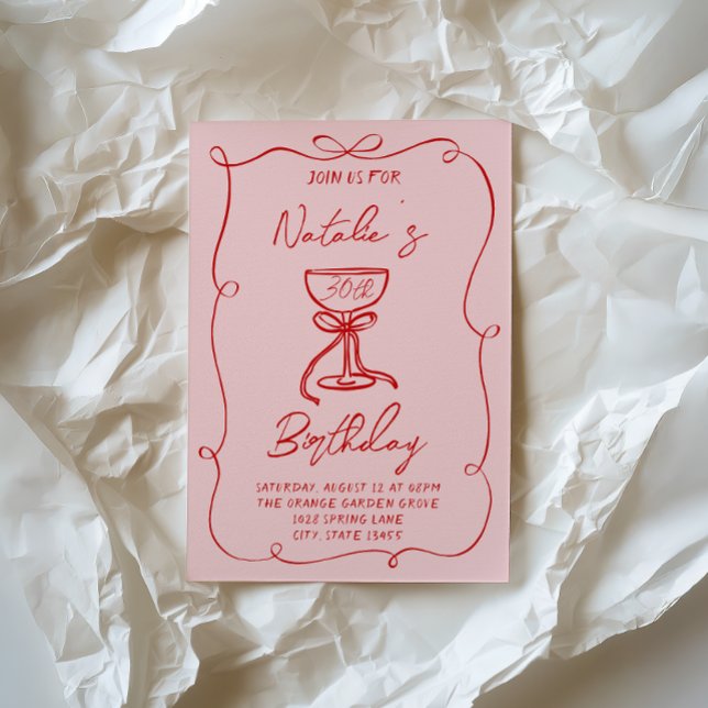 Convites 30 Mão Desenhada Arco Vermelho Martini Trinta Anos (Criador carregado)
