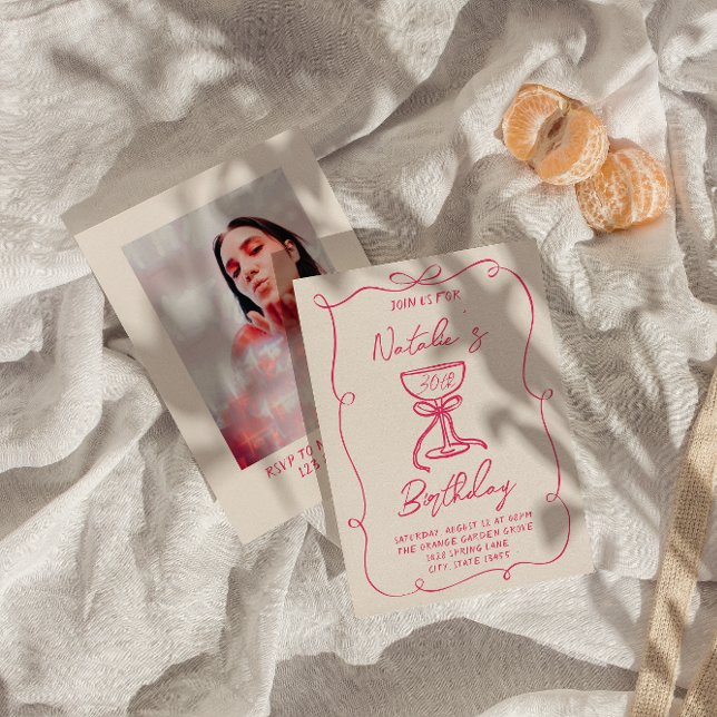 Convites 30 mão desenhada cor-de-rosa Arco Martini Foto Ani (Criador carregado)