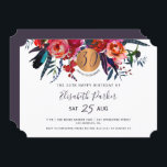 Convites 30 Modern boho floral festa de aniversário de aqua<br><div class="desc">Buquês de flores boêmicas do índio marinho vermelho e um círculo vago metálico cintilante de cobre fazer um moderno glam horizontal milestone 30 convite de aniversário com um trendy chic totalmente editável script de tipografia.                Adequado para qualquer estação.</div>