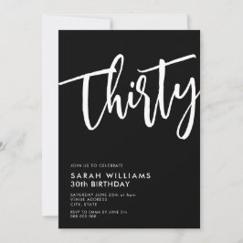 Convites 30 Modernos aniversário de 30 anos preto e branco