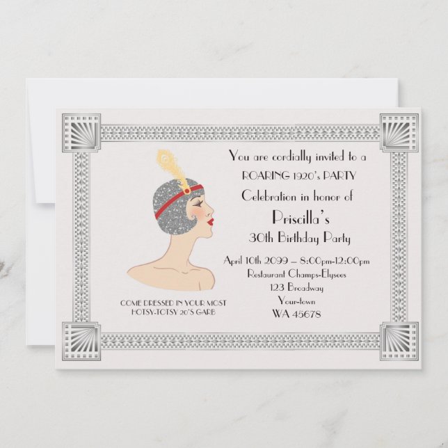 Convites 30 ou qualquer outra, Festa de aniversário, Gatsby (Frente)