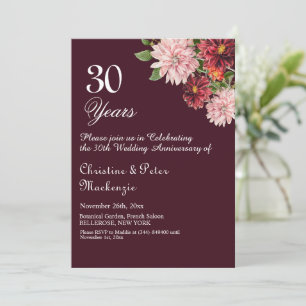 Convites 30 Pearl Casamento Aniversário Burgundy Floral