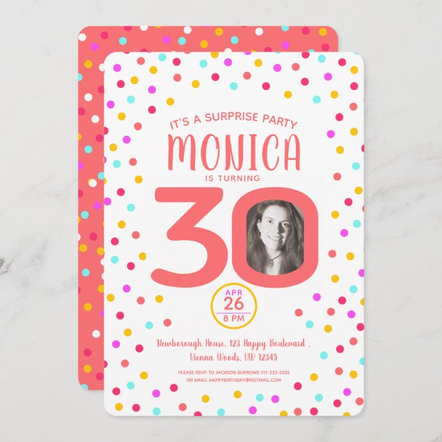 Convites 30 personalizado data de nascimento de coral confe (Frente/Verso)