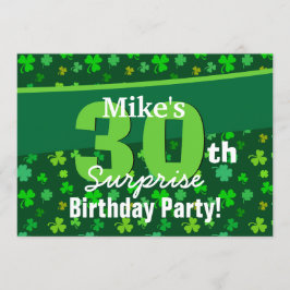 Convites 30 Surpresa Aniversário Lucky Green Shamrocks A01