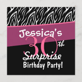 Convites 30 Surpresa Aniversário Negra Zebra Rosa X30