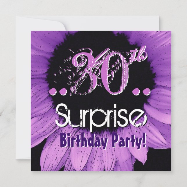 Convites 30 Surpresa de de Girassol Roxo Modelo de aniversá (Frente)