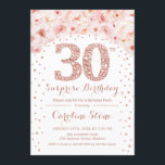 Convites 30 Surpresa Festa de aniversário - Rosa branca Dou<br><div class="desc">Convite de festas aniversário de 30 anos. Design elegante em ouro rosa e branco. Possui rosas cor-de-água pinceladas rosa,  confetti e diamantes. Perfeito para uma comemoração de vidro.</div>