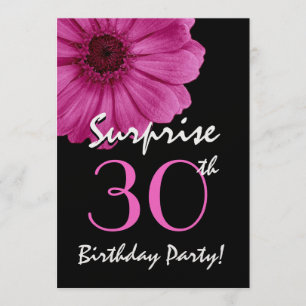 Convites 30 Surpresa Nascida Fuschia Daisy Rosa Metálico
