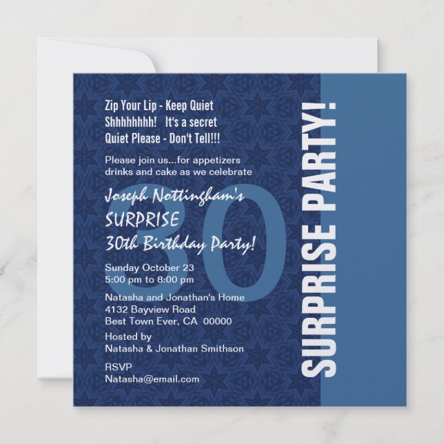 Convites 30 SURPRISE Birthday Modern Hues de Blue W1898 (Frente)
