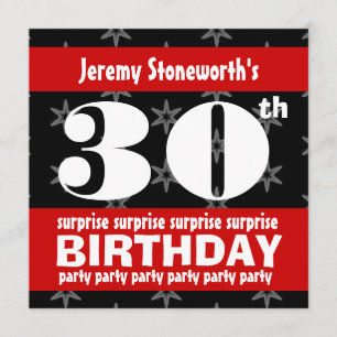 Convites 30 SURPRISE Birthday Silver Stars B420