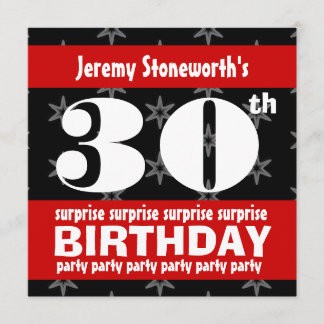 Convites 30 SURPRISE Birthday Silver Stars B420