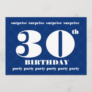 Convites 30 SURPRISE Festa de aniversário azul e branca v0