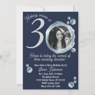 Convites 30 Twilight Blue Bubbles Festa de aniversário