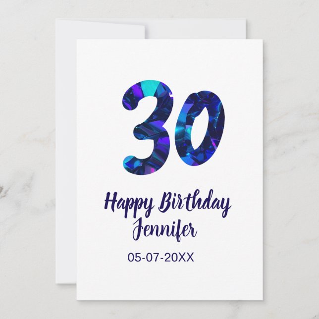 Convites 30th birthday add name date year blue sparkle  (Frente)