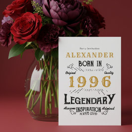 Convites 30th Birthday Born 1996 White Gold Retro Vintage