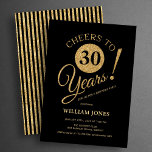 Convites 30th Birthday Party Gold Black<br><div class="desc">Cheers to 30 years! 30th birthday party invitation in black and faux glitter gold. Simple modern design,  perfect for an elegant men's or women's bday celebration. Customize with your own details. Can be personalized into any age! Printed Zazzle invitations or instant download digital printable template.</div>