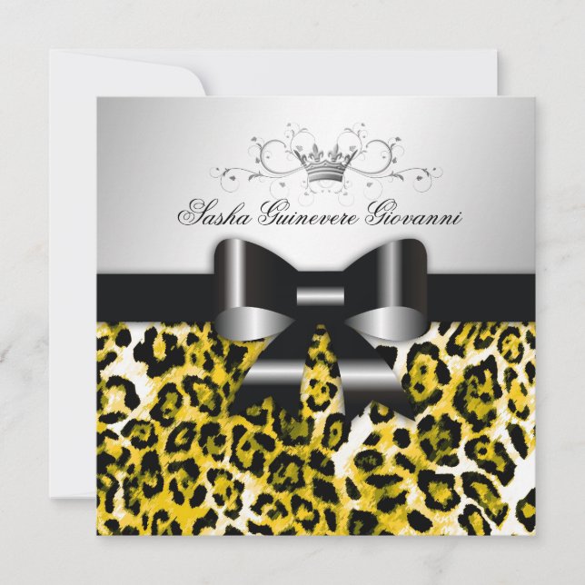 Convites 311 - Arco-leopardo-amarelo-chic| Doce 16 (Frente)