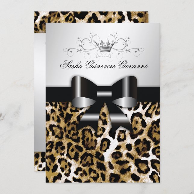 Convites 311 Arco Quadrado Leopardo 5x7| Metálico prateado (Frente/Verso)