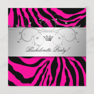 Convites 311-Bachelorette de Zebra Rosa Quente-Prateada
