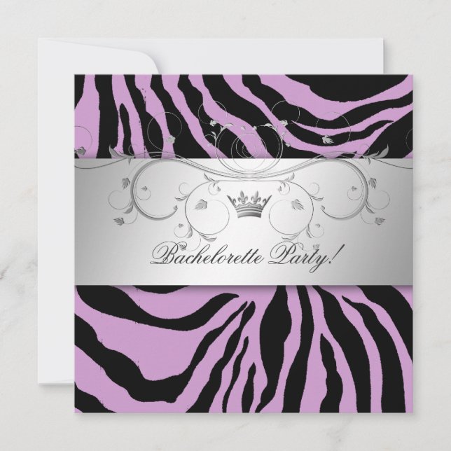 Convites 311-Bachelorette Zebra Roxo-Prata (Frente)